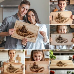 Bear Family Charcuterie Board Laser Engraving Designs, Rustic