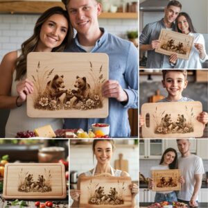 Bear Family Charcuterie Board Laser Engraving Designs, Rustic