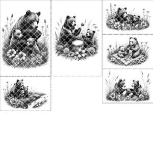 Bear Family Charcuterie Board Laser Engraving Designs, Rustic