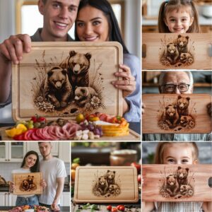 Bear Family Charcuterie Board Laser Engraving Files, Rustic