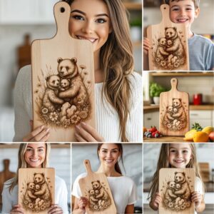 Bear Family Charcuterie Board Laser Engraving Files, Rustic