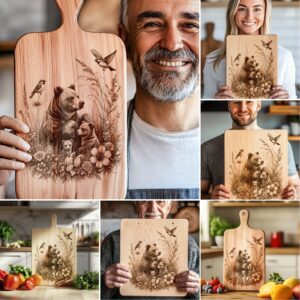 Bear Family Charcuterie Board Laser Engraving Files, Rustic