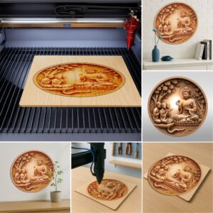 Buddha 3D Illusion Engraving File Bundle, Spiritual Zen