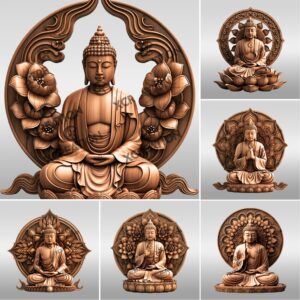 Buddha 3D Illusion Laser Engraving Templates, Spiritual Lotus