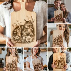 Cat Family Charcuterie Board Engraving Bundle, Kitchen Decor,
