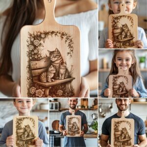 Cat Family Charcuterie Board Engraving Bundle, Kitchen Decor,