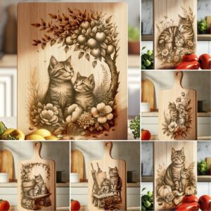 Cat Family Charcuterie Board Engraving Bundle, Kitchen Decor,