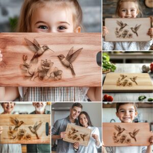 Charcuterie Board Engraving Bundle, 3D Hummingbird Design, Kitchen