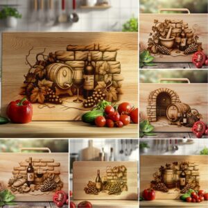 Charcuterie Board Engraving Bundle, 6 Retro Wine Bottle,