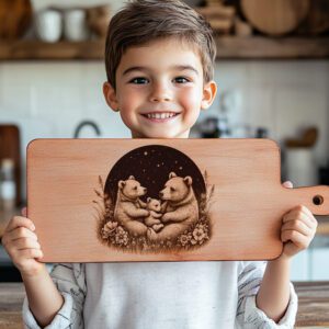 Charcuterie Board Engraving File, Bear Family Starry Sky,