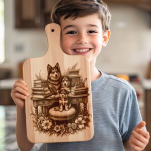 Charcuterie Board Engraving File, Dog Family with Books
