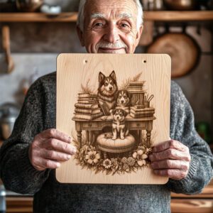 Charcuterie Board Engraving File, Dog Family with Books