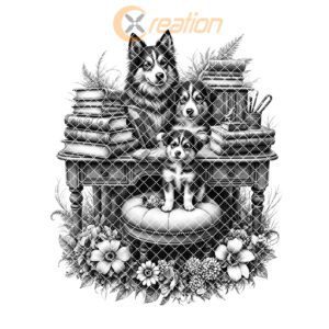 Charcuterie Board Engraving File, Dog Family with Books