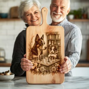Charcuterie Board Engraving File, Dogs Playing Chess by