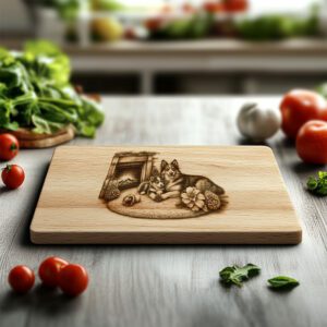 Charcuterie Board Engraving File, Family Dog by Fireplace,