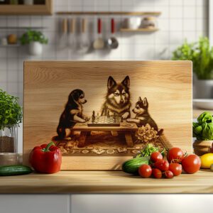 Charcuterie Board Engraving File, Family Dog Chess Design,