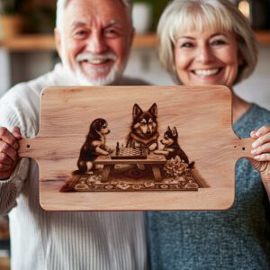 Charcuterie Board Engraving File, Family Dog Chess Design,