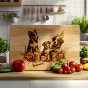Charcuterie Board Engraving File, Family Dog Flowers, Painted
