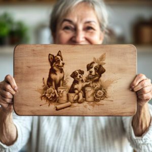 Charcuterie Board Engraving File, Family Dog Flowers, Painted
