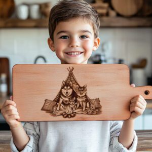 Charcuterie Board Engraving File, Family Dog Teepee Design,