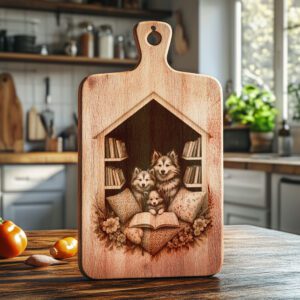 Charcuterie Board Engraving File, Huskies Family Reading Design,