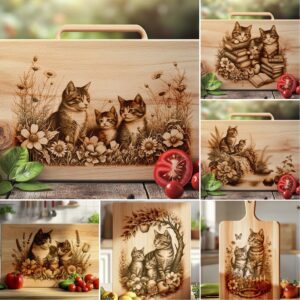 Charcuterie Board Engraving Files, Cat Family Bundle, Kitchen