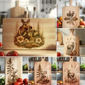Charcuterie Board Laser Engraving Bundle, Elk Family Rustic