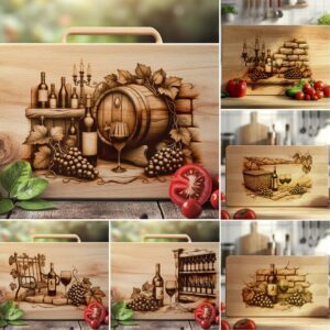 Charcuterie Board Laser Engraving Bundle, Retro Wine, Grapes,