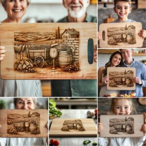 Charcuterie Board Laser Engraving Bundle, Retro Wine Grapes,
