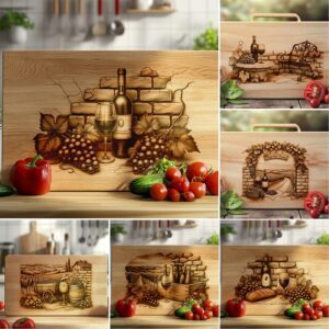 Charcuterie Board Laser Engraving Bundle, Retro Wine Grapes,