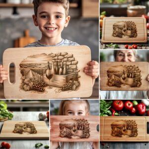 Charcuterie Board Laser Engraving Bundle, Retro Wine Grapes,