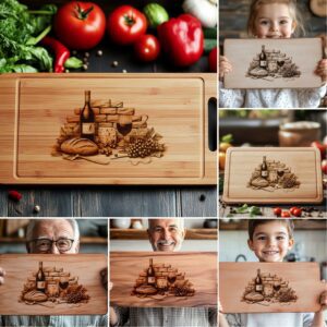 Charcuterie Board Laser Engraving Designs Bundle, Retro Wine,