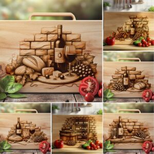 Charcuterie Board Laser Engraving Designs Bundle, Retro Wine,