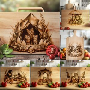 Charcuterie Board Laser Engraving Designs, Cat Family Kitchen