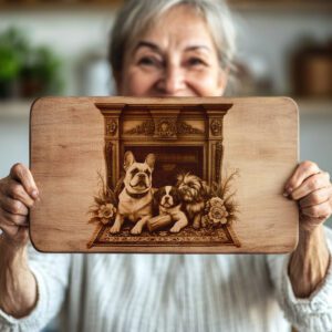 Charcuterie Board Laser Engraving File, Dog by Fireplace,