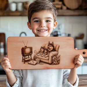 Charcuterie Board Laser Engraving File, Huskies on Couch,
