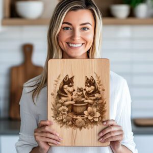 Charcuterie Board Laser Engraving File, Husky Family Floral