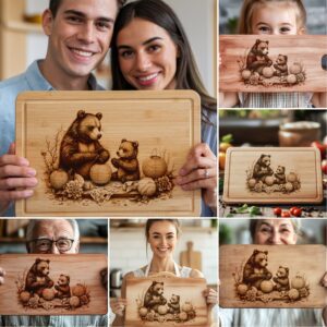 Charcuterie Board Laser Engraving Files, Bear Family Kitchen