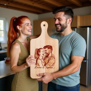 Custom Couple Caricature Portrait, Grayscale Laser Engraved Art,
