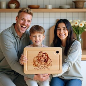 Custom Family Caricature Portrait from Photo, Laser Engraved
