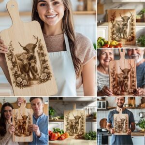 Highland Cow Family Charcuterie Board Laser Engraving Bundle,