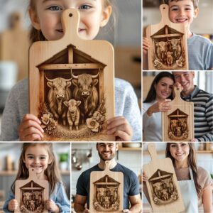 Highland Cow Family Charcuterie Board Laser Engraving Bundle,
