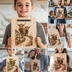 Highland Cow Family Charcuterie Board Laser Engraving Bundle,