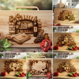 Laser Engraving Designs Bundle for Charcuterie Board, Retro