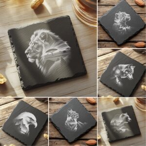 Wild Animal Double Exposure Slate Coaster Bundle, 6