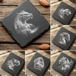 Wild Animal Double Exposure Slate Coaster Engraving Designs,
