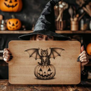 Halloween Bat Cat Pumpkin Charcuterie Board Laser Engraving