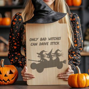 Halloween Charcuterie Board Design, Witch Broomstick Engraving, Spooky