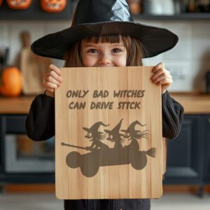 Halloween Charcuterie Board Design, Witch Broomstick Engraving, Spooky