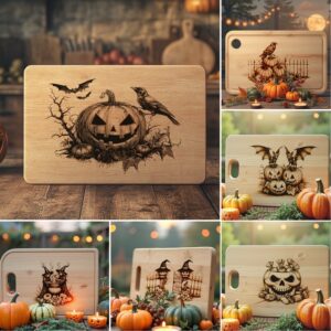 Halloween Charcuterie Board Engraving Bundle, 6 Spooky Laser